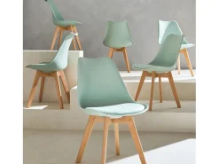 Silla escandinava con patas de madera de haya, set de 6 verde celadón