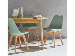 Silla escandinava con patas de madera de haya, set de 6 verde celadón