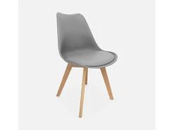Silla escandinava con patas de madera de haya, set de 6 gris