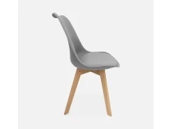 Silla escandinava con patas de madera de haya, set de 6 gris