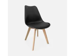Silla escandinava con patas de madera de haya, set de 6 negro