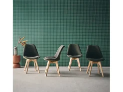 Silla escandinava de madera de haya y pana fina, set de 4 verde kaki