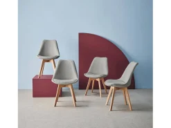 Silla escandinava de madera de haya y borreguito texturizada, set de 4