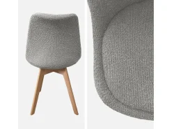 Silla escandinava de madera de haya y borreguito texturizada, set de 4