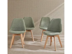 Silla escandinava de madera de haya y borreguito, set de 4 verde