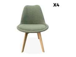 Silla escandinava de madera de haya y borreguito, set de 4 verde