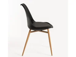 Silla escandinava Kany - Confort en símil piel y patas de madera natural-Color Negro