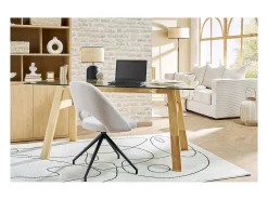 Silla giratoria 360º de tejido efecto aterciopelado texturizado beige y metal negro COSETTE