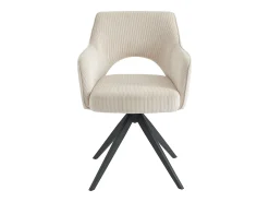 Silla giratoria con reposabrazos de terciopelo acanalado y metal negro - Crema - KONYA