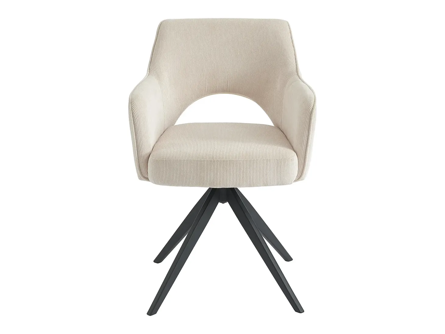 Silla giratoria con reposabrazos de terciopelo acanalado y metal negro - Crema - KONYA