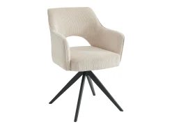 Silla giratoria con reposabrazos de terciopelo acanalado y metal negro - Crema - KONYA