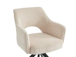 Silla giratoria con reposabrazos de terciopelo acanalado y metal negro - Crema - KONYA