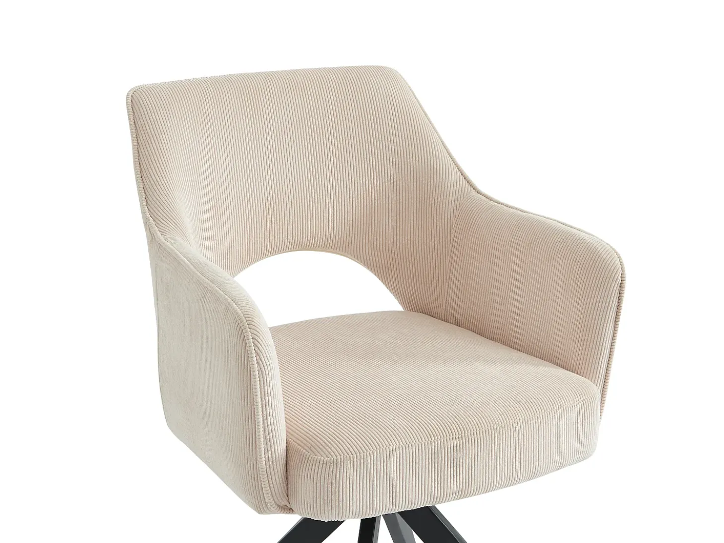 Silla giratoria con reposabrazos de terciopelo acanalado y metal negro - Crema - KONYA