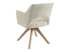Silla giratoria con reposabrazos de tela y roble - Crema - KONYA
