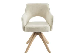 Silla giratoria con reposabrazos de tela y roble - Crema - KONYA