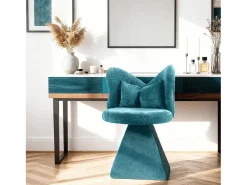 Silla giratoria con respaldo en forma de mariposa y soporte lumbar - Tela azul