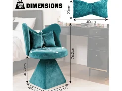 Silla giratoria con respaldo en forma de mariposa y soporte lumbar - Tela azul