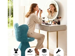 Silla giratoria con respaldo en forma de mariposa y soporte lumbar - Tela azul