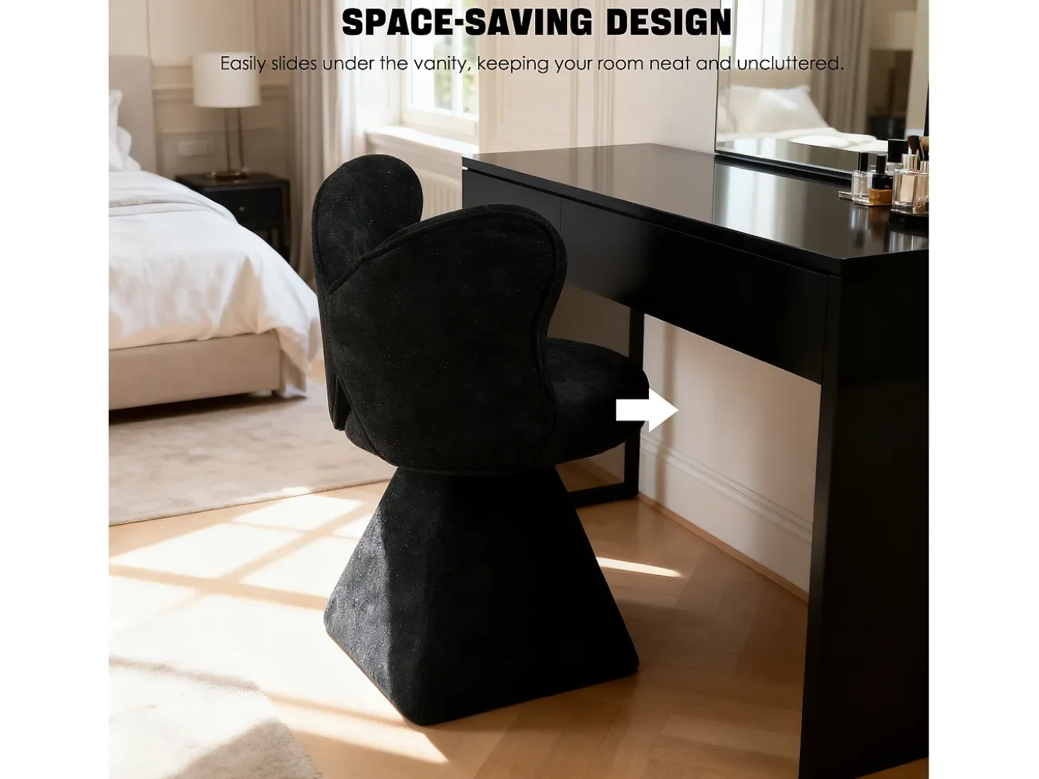 Silla giratoria con respaldo en forma de mariposa y soporte lumbar - Tela negra