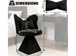 Silla giratoria con respaldo en forma de mariposa y soporte lumbar - Tela negra