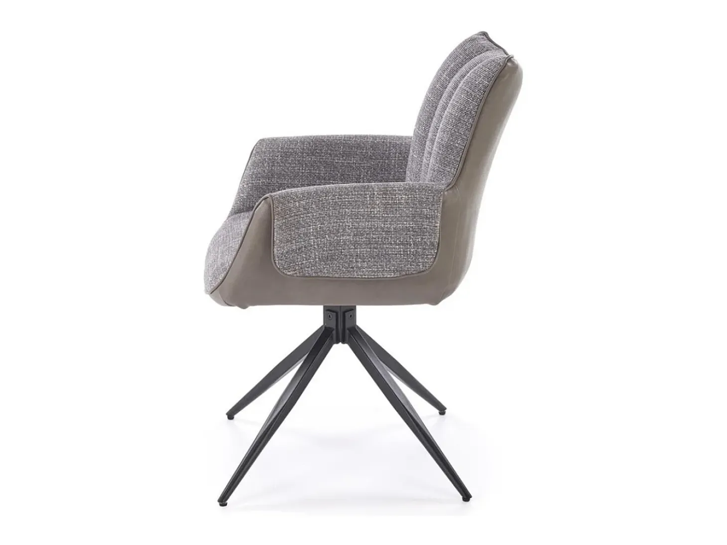 Silla giratoria de diseño gris, tela y ecopiel, base de metal negro LUDMILA