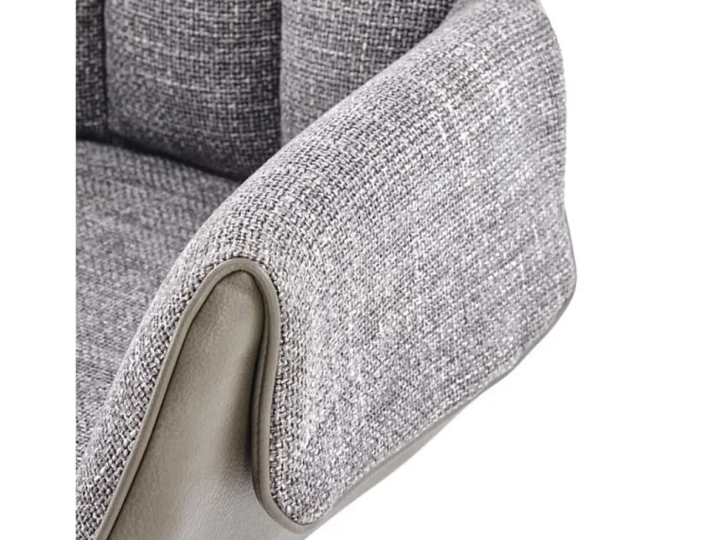Silla giratoria de diseño gris, tela y ecopiel, base de metal negro LUDMILA