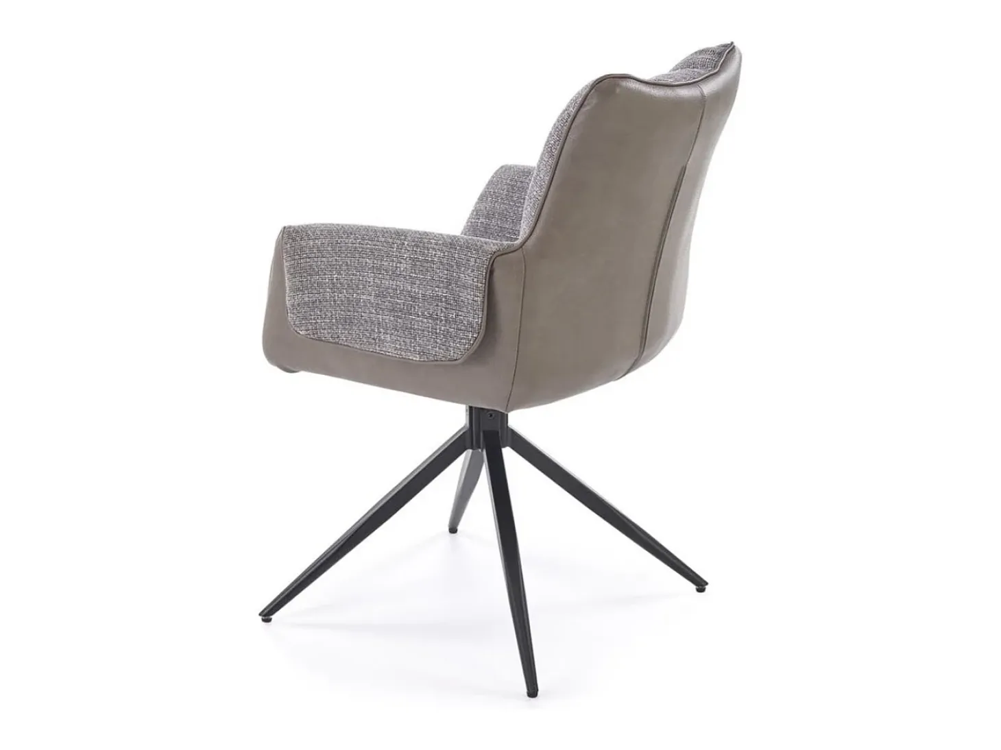 Silla giratoria de diseño gris, tela y ecopiel, base de metal negro LUDMILA