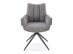 Silla giratoria de diseño gris, tela y ecopiel, base de metal negro LUDMILA