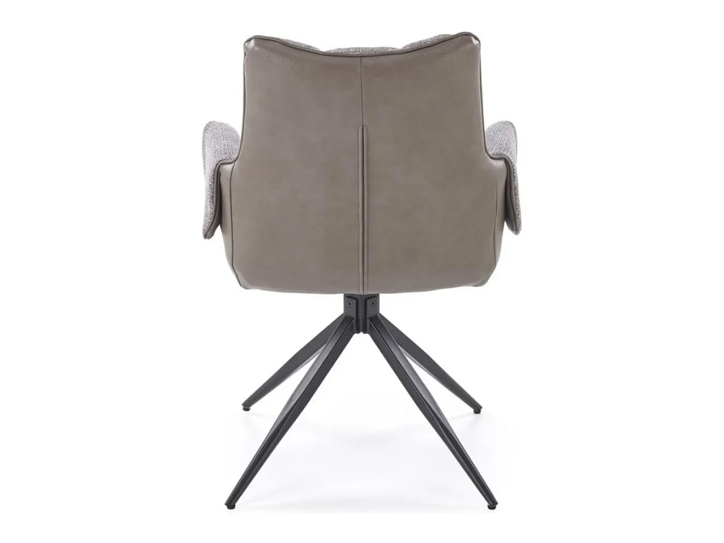 Silla giratoria de diseño gris, tela y ecopiel, base de metal negro LUDMILA