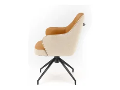 Silla giratoria de diseño beige y marrón con base de metal negro