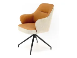 Silla giratoria de diseño beige y marrón con base de metal negro
