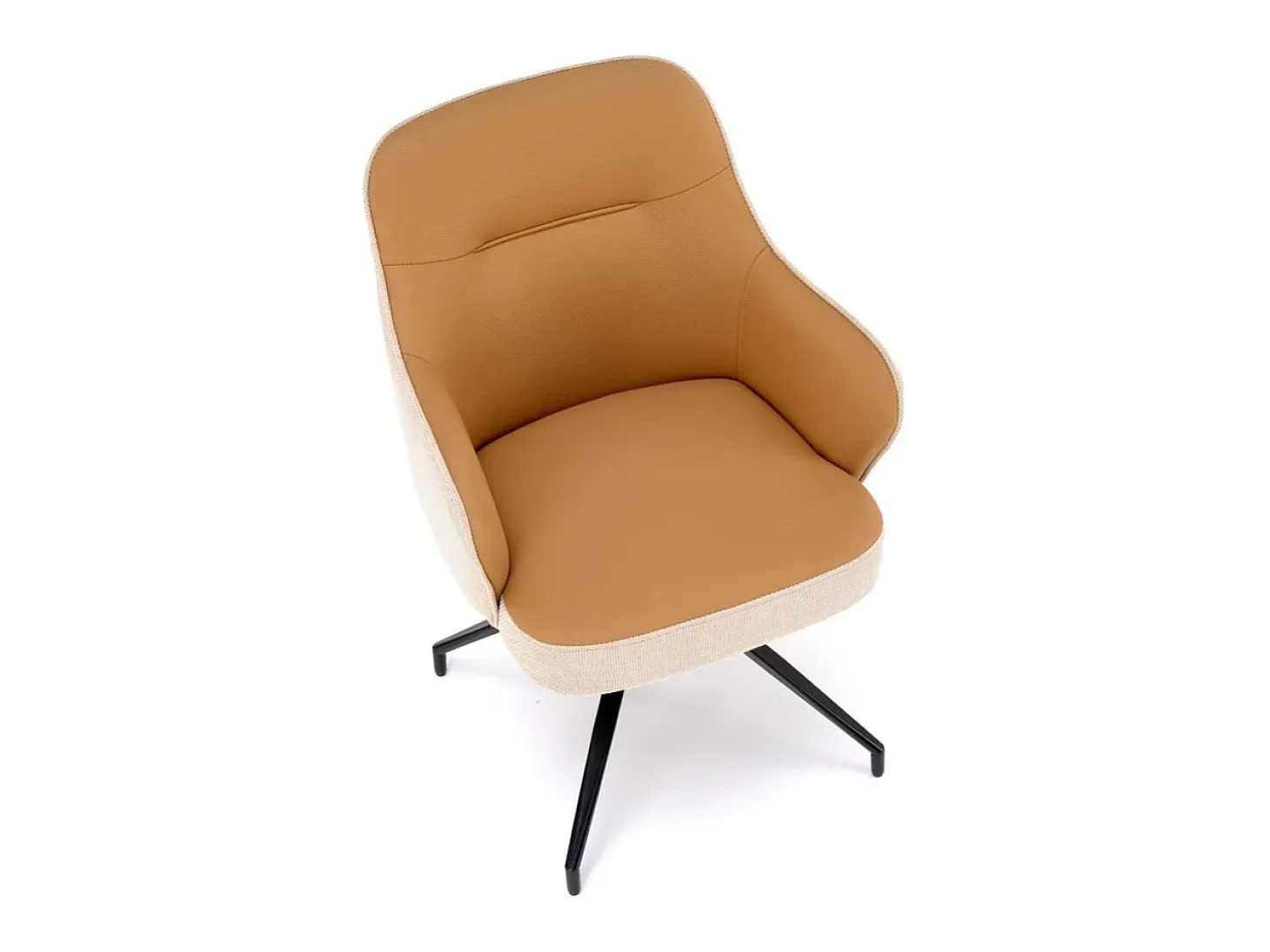 Silla giratoria de diseño beige y marrón con base de metal negro