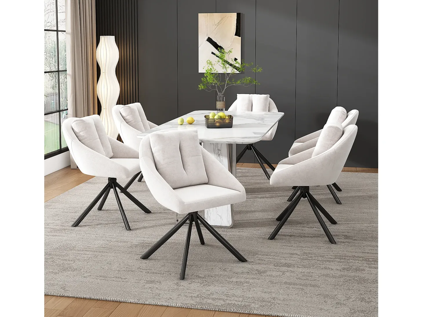 Silla giratoria de terciopelo beige, diseño moderno y cómodo, estructura de metal (72,39 x 62,23 x 49,53 cm)