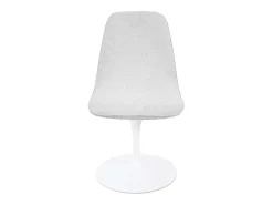 Silla giratoria LORA estilo retro-chic con asiento y respaldo tapizados en tela blanca gris claro