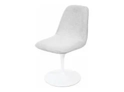 Silla giratoria LORA estilo retro-chic con asiento y respaldo tapizados en tela blanca gris claro
