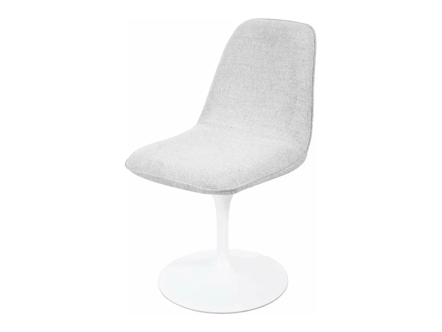 Silla giratoria LORA estilo retro-chic con asiento y respaldo tapizados en tela blanca gris claro