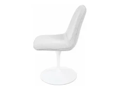 Silla giratoria LORA estilo retro-chic con asiento y respaldo tapizados en tela blanca gris claro
