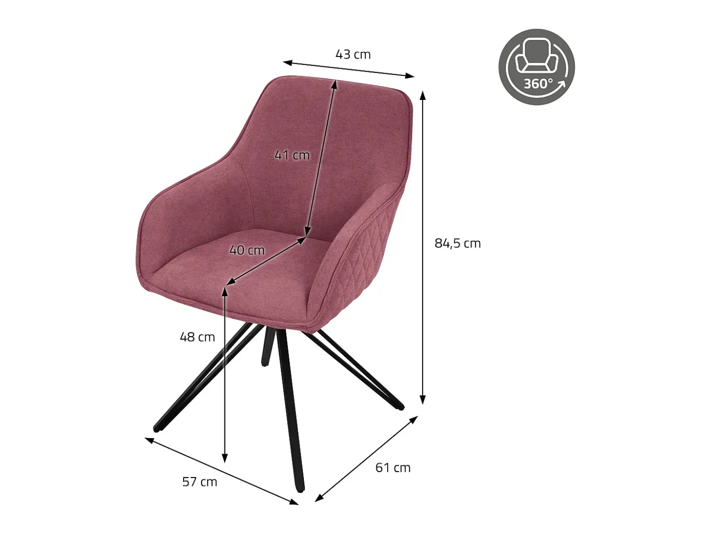 Silla giratoria Silla de comedor Sillón 360 grados giratorio Silla de salón Rosa