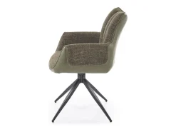 Silla giratoria verde oliva, tela y ecopiel, base de metal de 4 radios LUDMILA