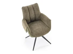 Silla giratoria verde oliva, tela y ecopiel, base de metal de 4 radios LUDMILA