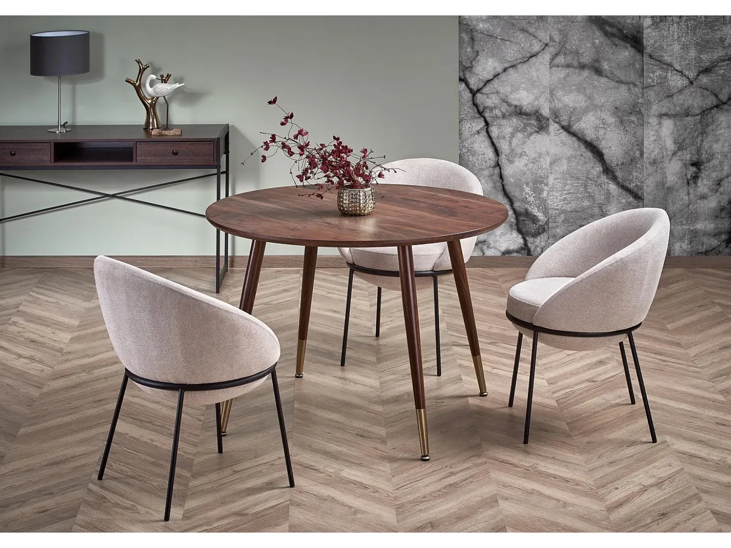 Silla GROIX de tela beige con estructura de metal