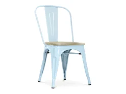 Silla industrial Kontoir marrón con asiento de pino macizo claro-Azul claro