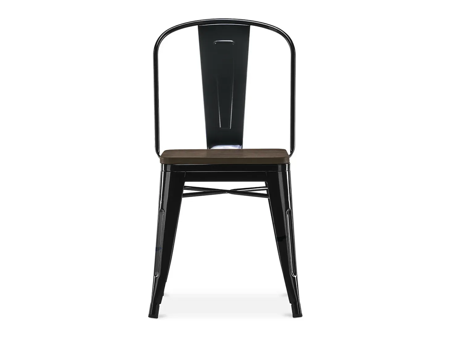 Silla industrial Kontoir de acero blanco brillante con asiento de pino macizo oscuro-Verde