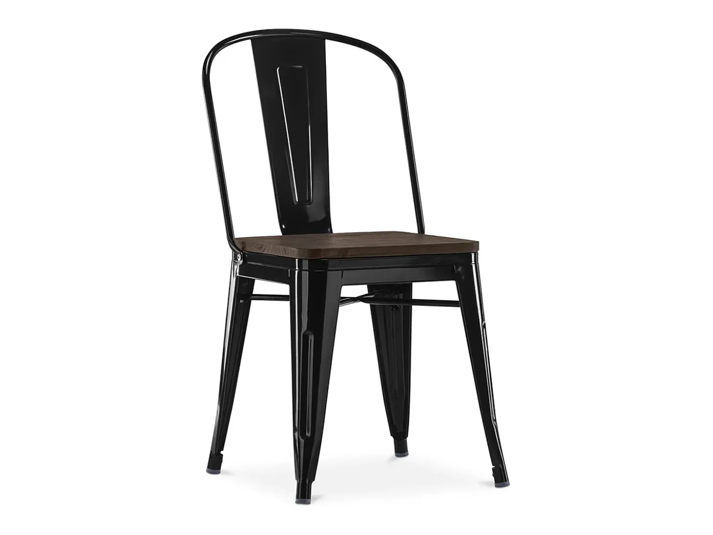 Silla industrial Kontoir de acero blanco brillante con asiento de pino macizo oscuro-Oro