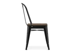 Silla industrial Kontoir de acero blanco brillante con asiento de pino macizo oscuro-Oro