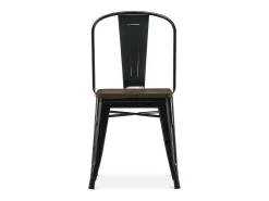 Silla industrial Kontoir de acero blanco brillante con asiento de pino macizo oscuro-Rosa