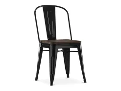 Silla industrial Kontoir de acero blanco brillante con asiento de pino macizo oscuro-Rojo