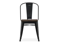 Silla industrial Kontoir de acero blanco brillante con asiento de pino macizo oscuro-Fucsia