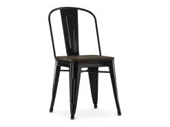Silla industrial Kontoir de acero blanco brillante con asiento de pino macizo oscuro-Fucsia