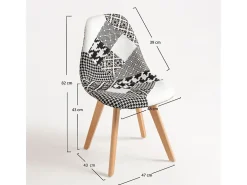 Silla Karoli patchwork gris y blanco y patas de haya natural